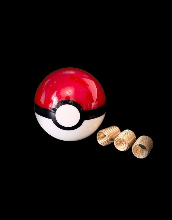 Poké Ball acrylic gear shift knob on a black background, FastTrack shift knobs